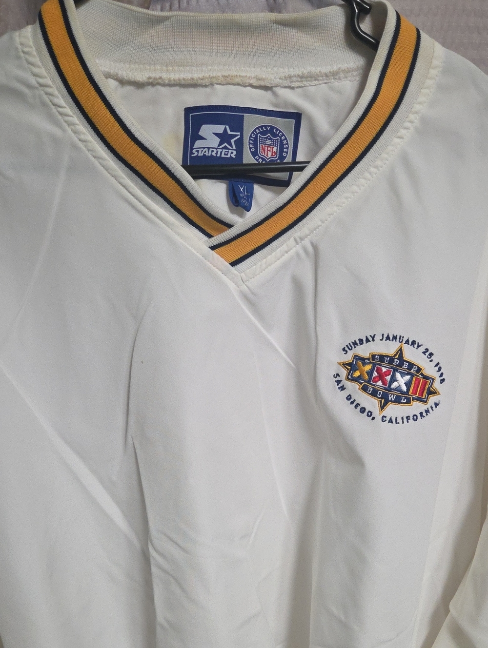 STARTER White Pullover Shirt Jacket with Yellow & Navy Trim
